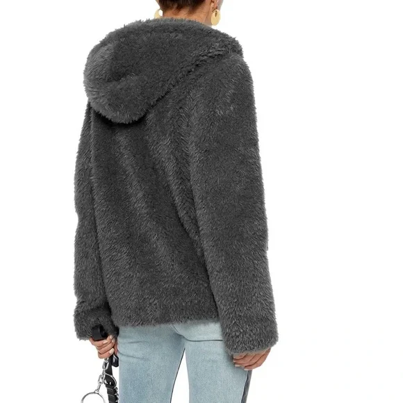 HELMUT LANG Leather Trimmed Faux Shearling Hooded Jacket - Women’s Medium - New